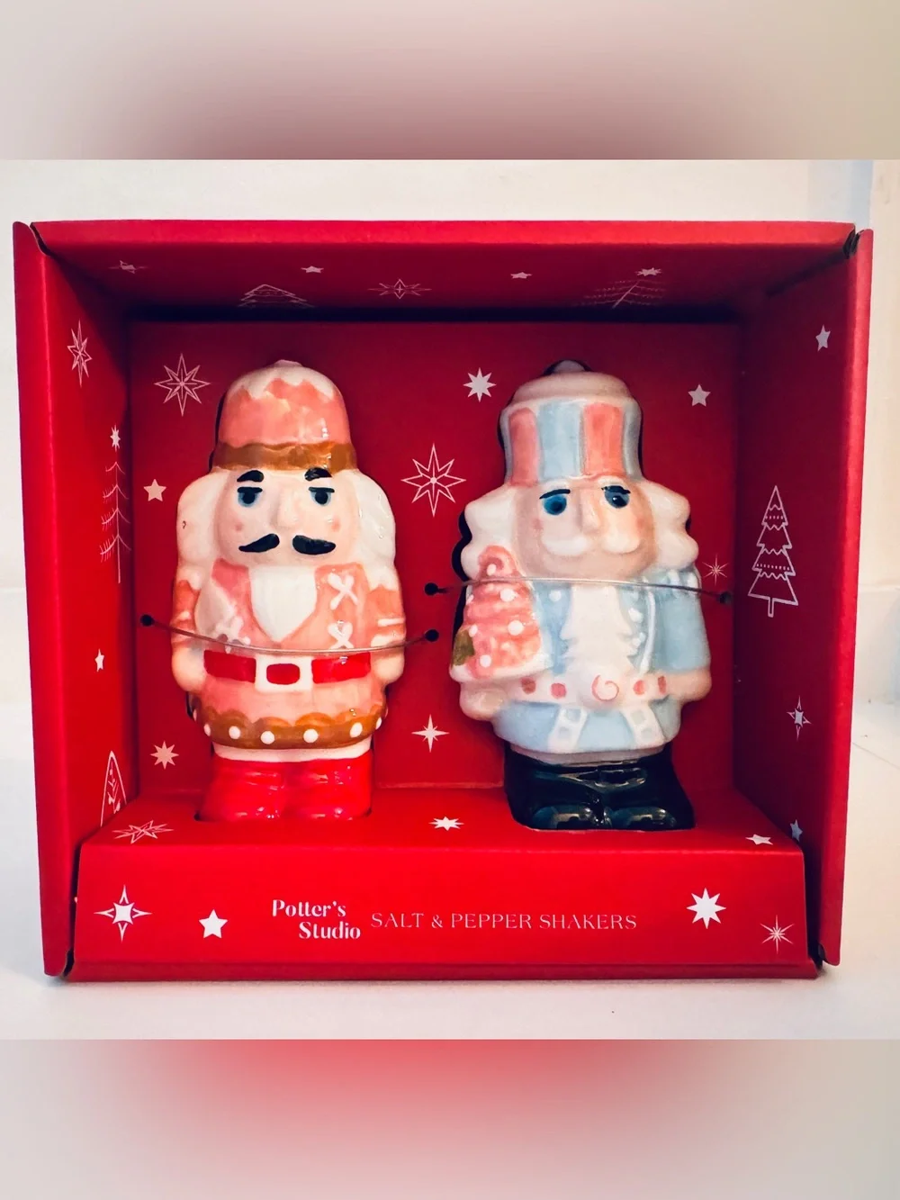 Potter's Studio Nutcracker Salt & Pepper Shaker Set - Red, Pink & Blue